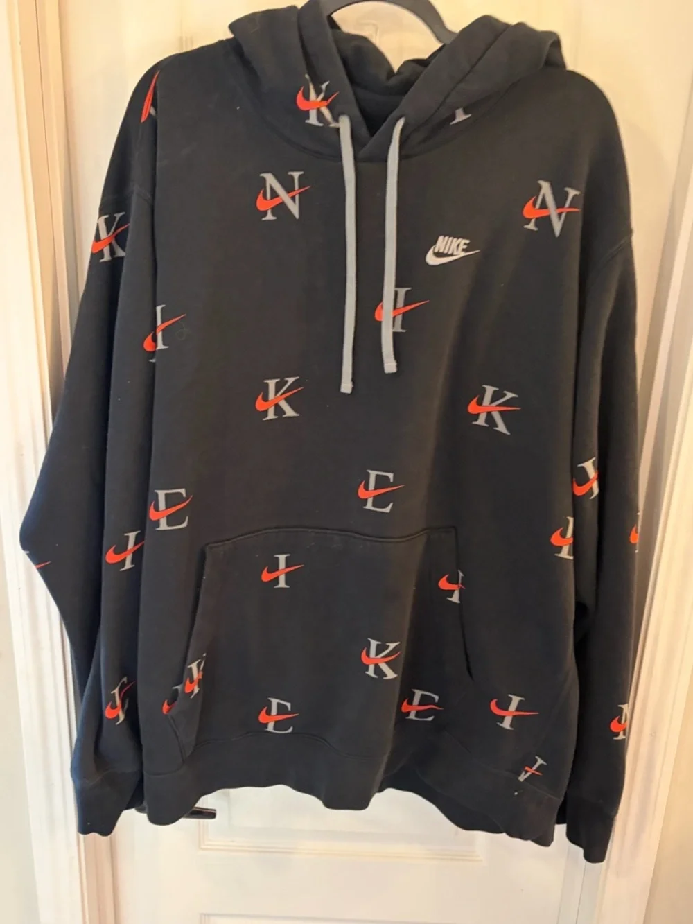Nike Black Hoodie with Red Accent Swooshes - Men's Pullover